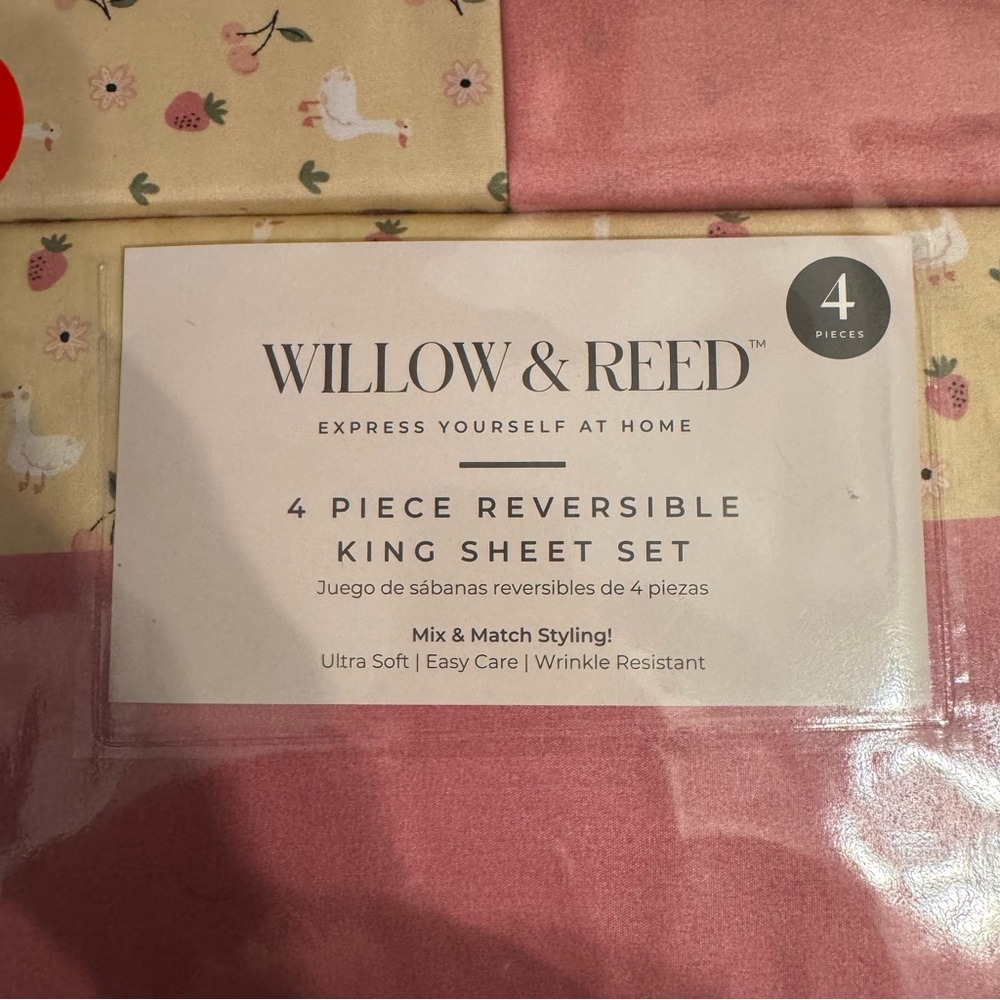 Willow & Reed 4 Piece Reversible KING Sheet Set  NIP SPRING Easter Ducks